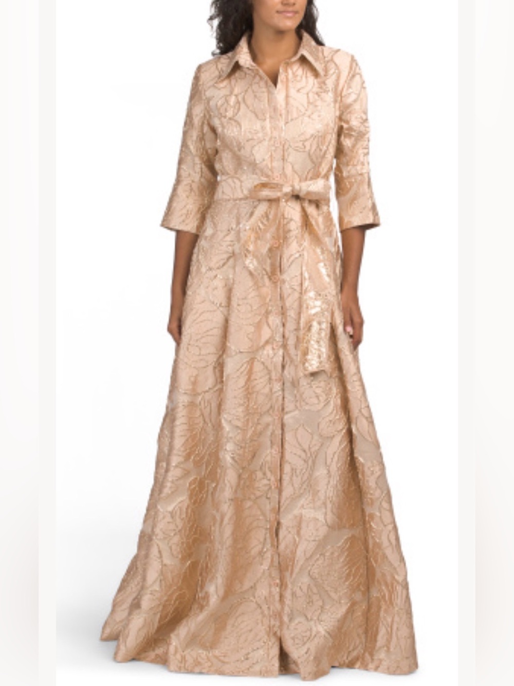 Rene by Rene Ruiz•$520•Jacquard Gown•Champagne•Maxi Dress•BRAND NEW•Wedding•MOB
